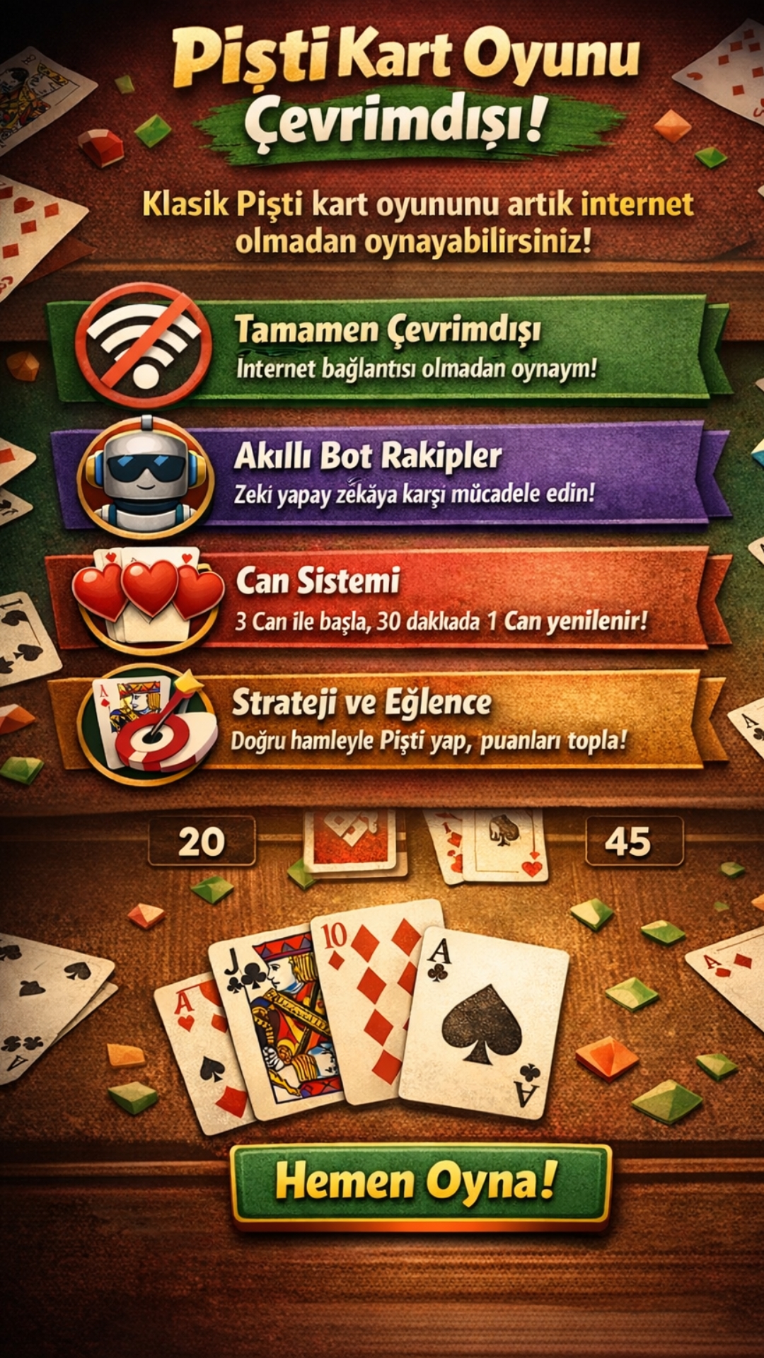 İnternetsiz Pişti: Ekran Görüntüsü 4